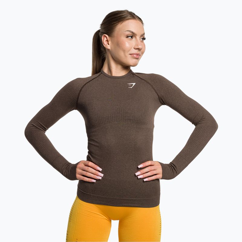 Longsleeve treningowy damski Gymshark Vital Seamless Top brown/white