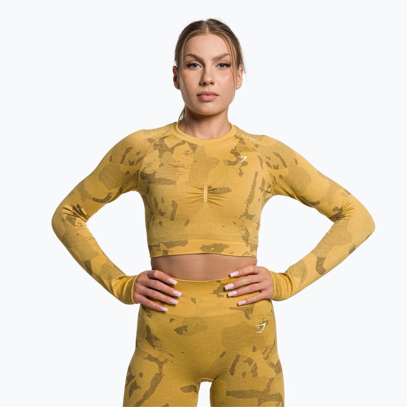 Top treningowy longsleeve damski Gymshark Adapt Camo Savanna Seamless indian yellow