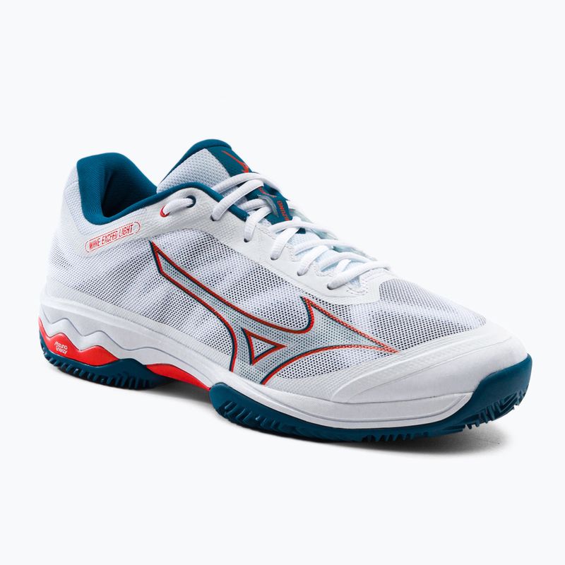 Buty do tenisa męskie Mizuno Wave Exceed Light CC white/cherry tomato/moroccan blue