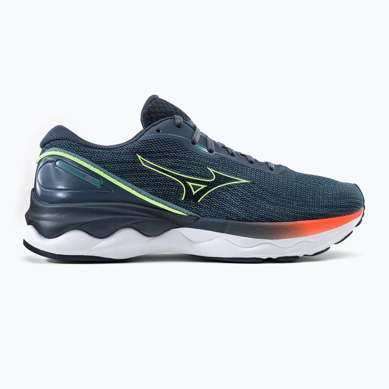 Buty do biegania męskie Mizuno Wave Skyrise 3 smoke blue/ neo lime/ neon flame 2