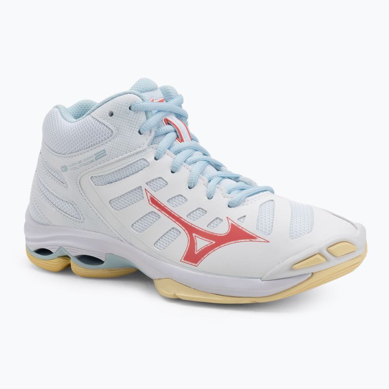 Buty do siatkówki damskie Mizuno Wave Voltage 2 Mid white/calypso coral/pale banan