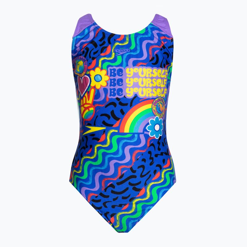 Strój pływacki jednoczęściowy dziecięcy Speedo Digital Placement Splashback blue flame/miami lilac