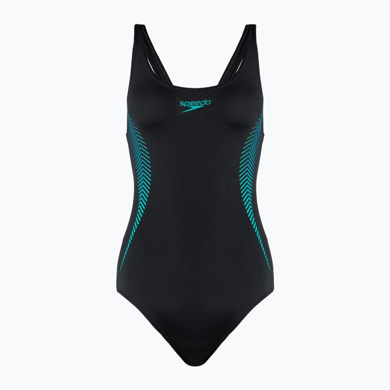 Strój pływacki jednoczęściowy damski Speedo Placement Muscleback black/chroma blue/aquarium