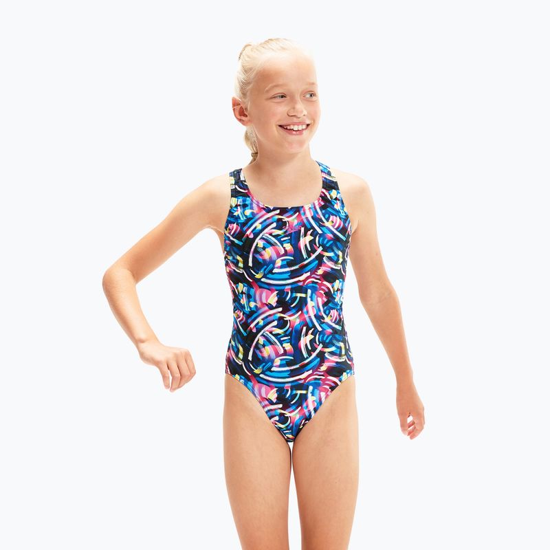 Strój pływacki jednoczęściowy dziecięcy Speedo Digital Allover Leaderback tr navy/black/flame blue 3