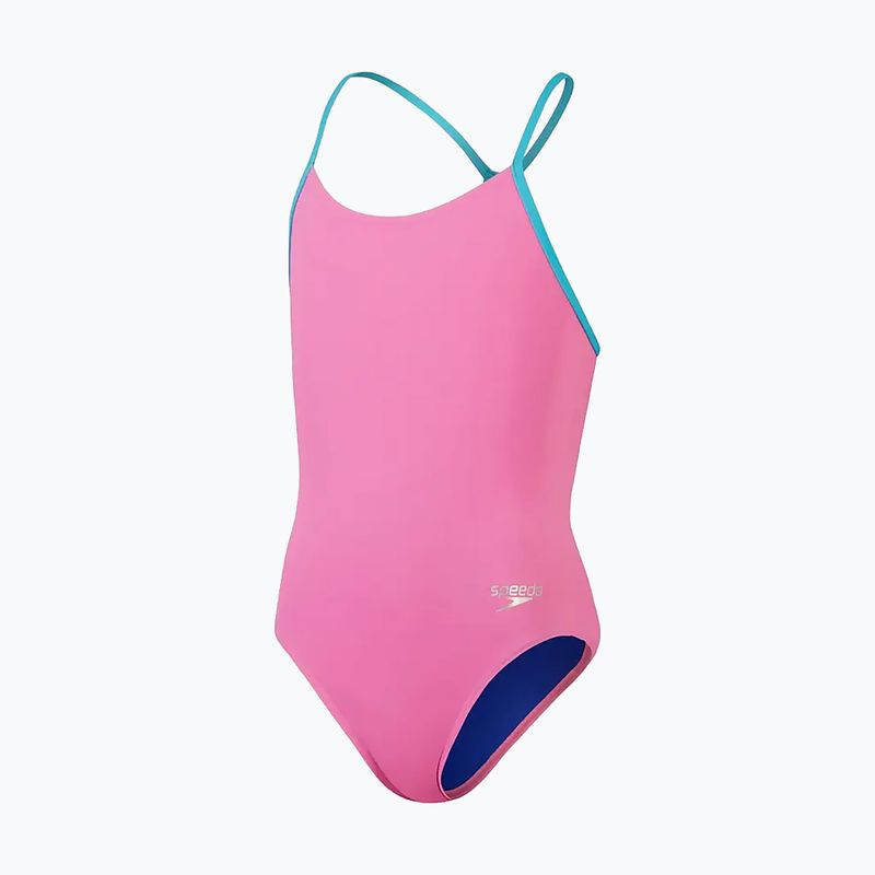 Strój pływacki jednoczęściowy dziecięcy Speedo Solid Lane Line Back pink/blue
