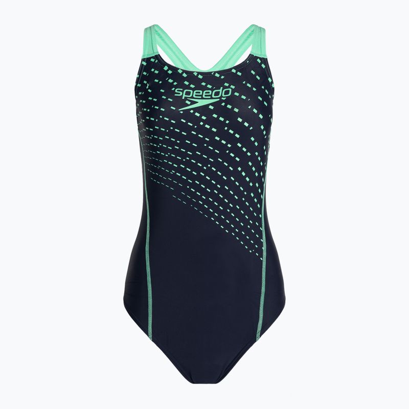 Strój pływacki jednoczęściowy damski Speedo Medley Logo Medalist navy/green