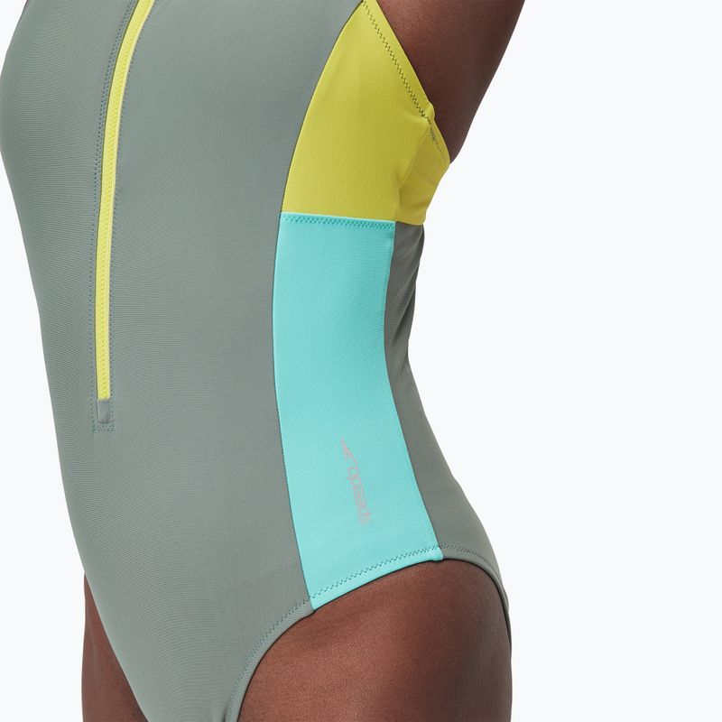 Strój pływacki jednoczęściowy damski Speedo Zip Colorblock soft olive 4