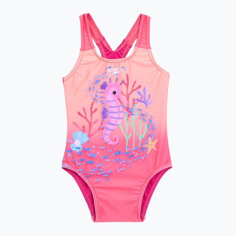 Strój pływacki jednoczęściowy dziecięcy Speedo Digital Printed bloominous pink/cupid coral