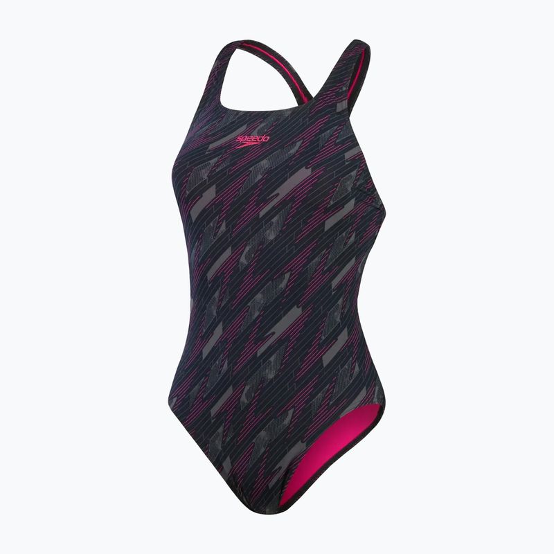 Strój pływacki jednoczęściowy damski Speedo HyperBoom Allover Medalist black/electric pink/usa charcoal 2