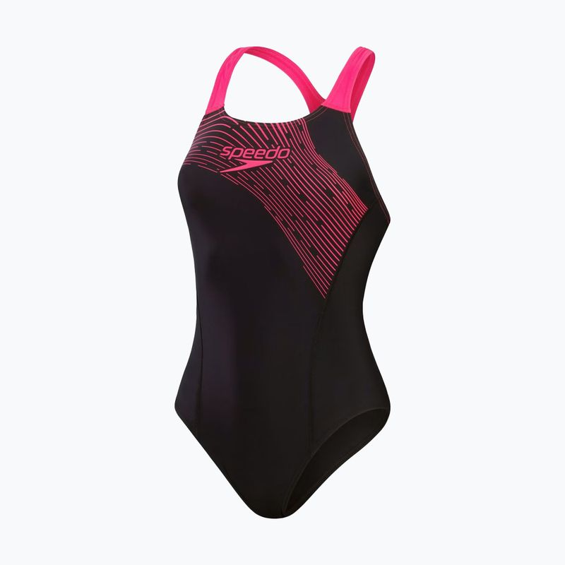 Strój pływacki jednoczęściowy damski Speedo Medley Logo Medalist black/electric pink