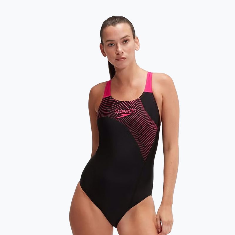 Strój pływacki jednoczęściowy damski Speedo Medley Logo Medalist black/electric pink 5