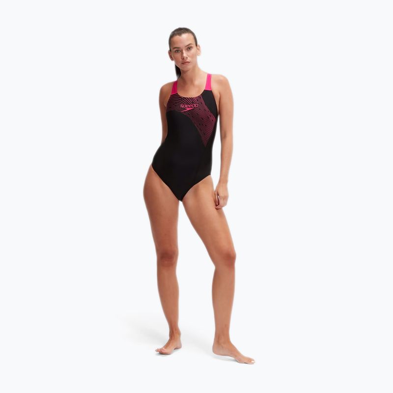 Strój pływacki jednoczęściowy Speedo Medley Logo Medalist black/electric pink 6