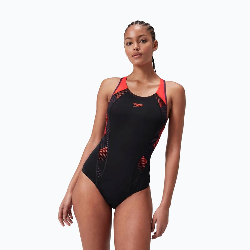 Strój pływacki jednoczęściowy Speedo Placement Laneback black/siren red/plum dandy 6