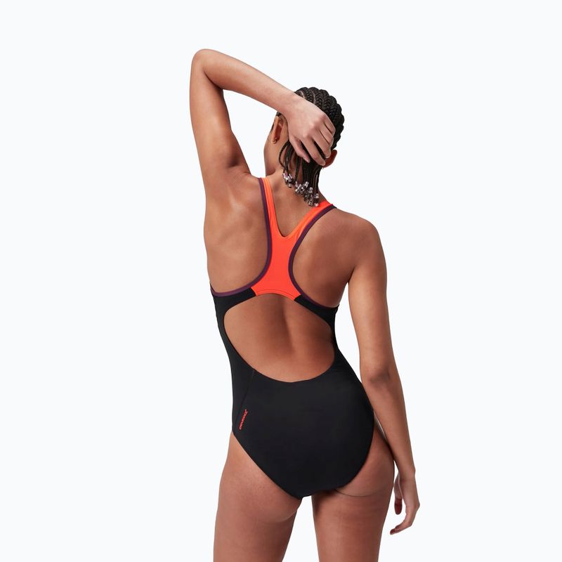 Strój pływacki jednoczęściowy Speedo Placement Laneback black/siren red/plum dandy 8