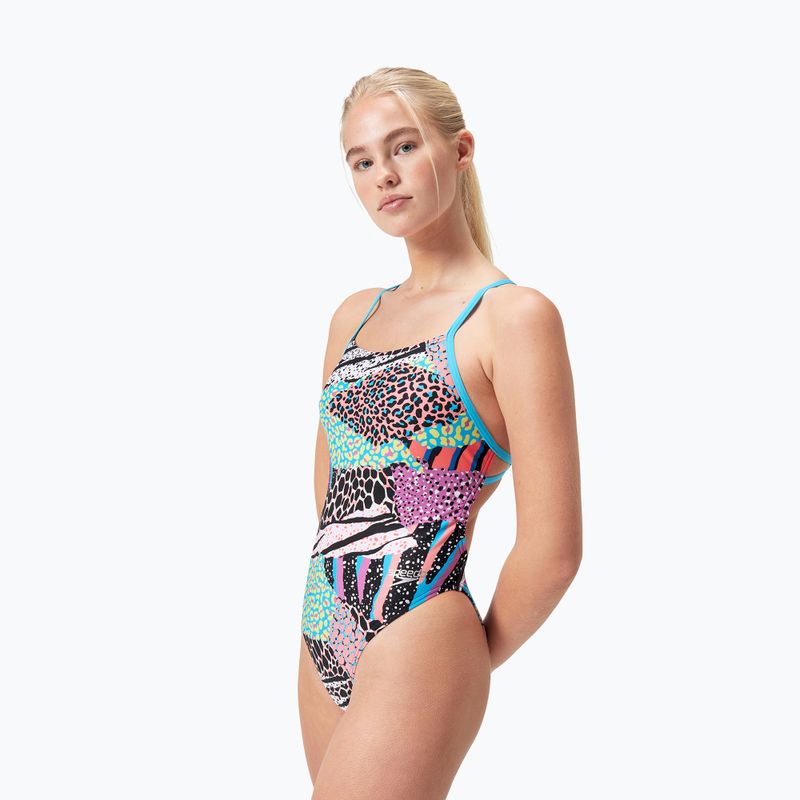 Strój pływacki jednoczęściowy damski Speedo Allover Digital Tie Back black/matcha green/siren red 3