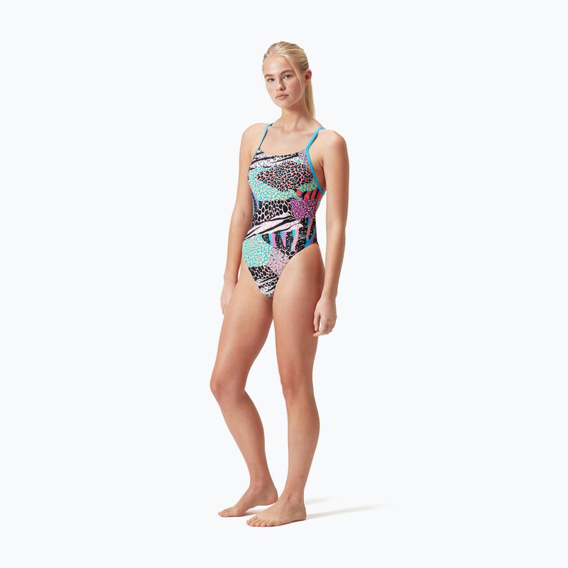 Strój pływacki jednoczęściowy Speedo Allover Digital Tie Back black/matcha green/siren red 4