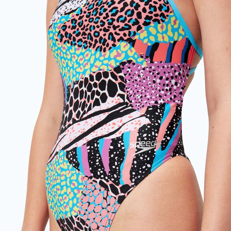 Strój pływacki jednoczęściowy Speedo Allover Digital Tie Back black/matcha green/siren red 7