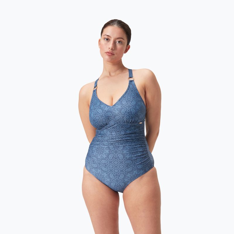 Strój pływacki jednoczęściowy damski Speedo Shaping Printed V Neck One Piece spruce blue/washed blue 5