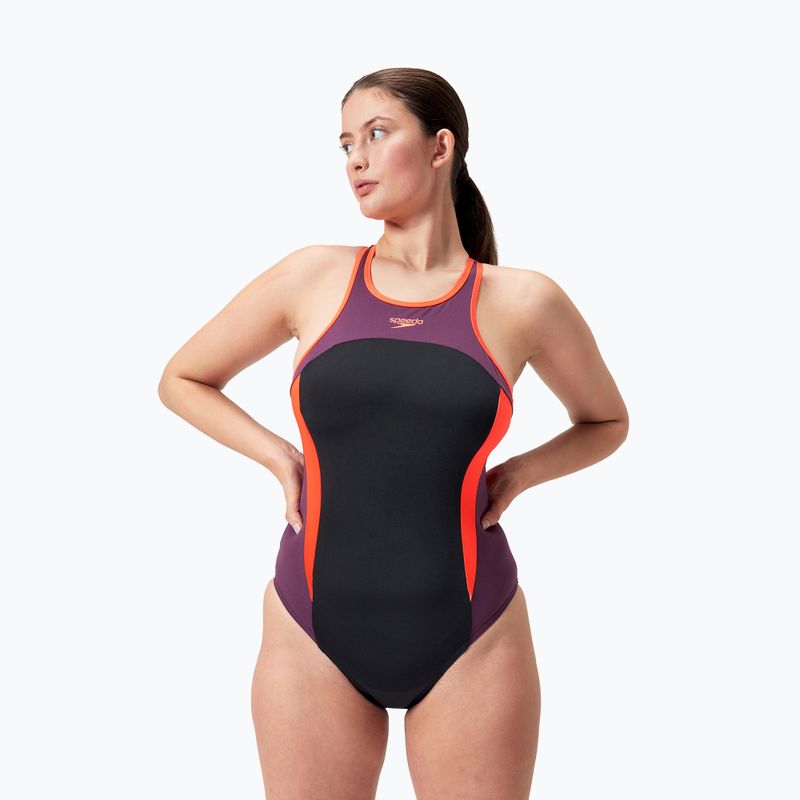 Strój pływacki jednoczęściowy Speedo High Neck Splice Cross Back black/plum dandy/siren red 5