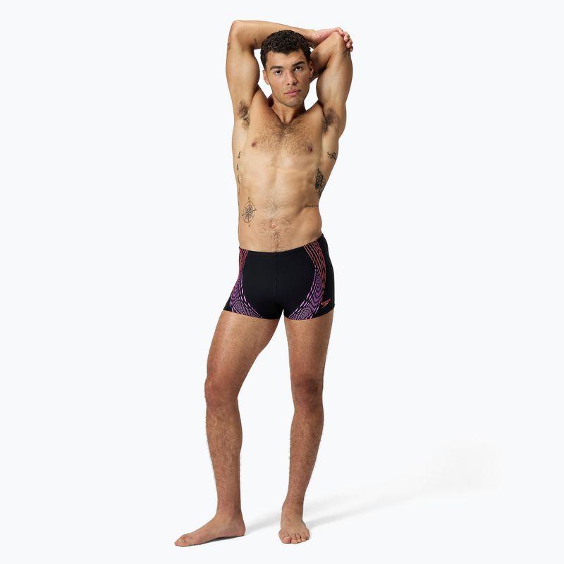 Bokserki pływackie męskie Speedo Duo Logo Print Aquashort black/coral sands/neon violet 2