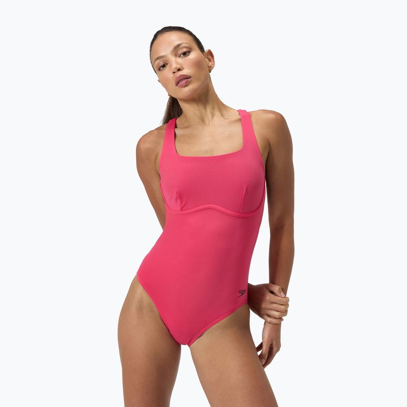 Strój pływacki jednoczęściowy damski Speedo Flex Band with Swim Bra raspbery fill/vermilion/punch