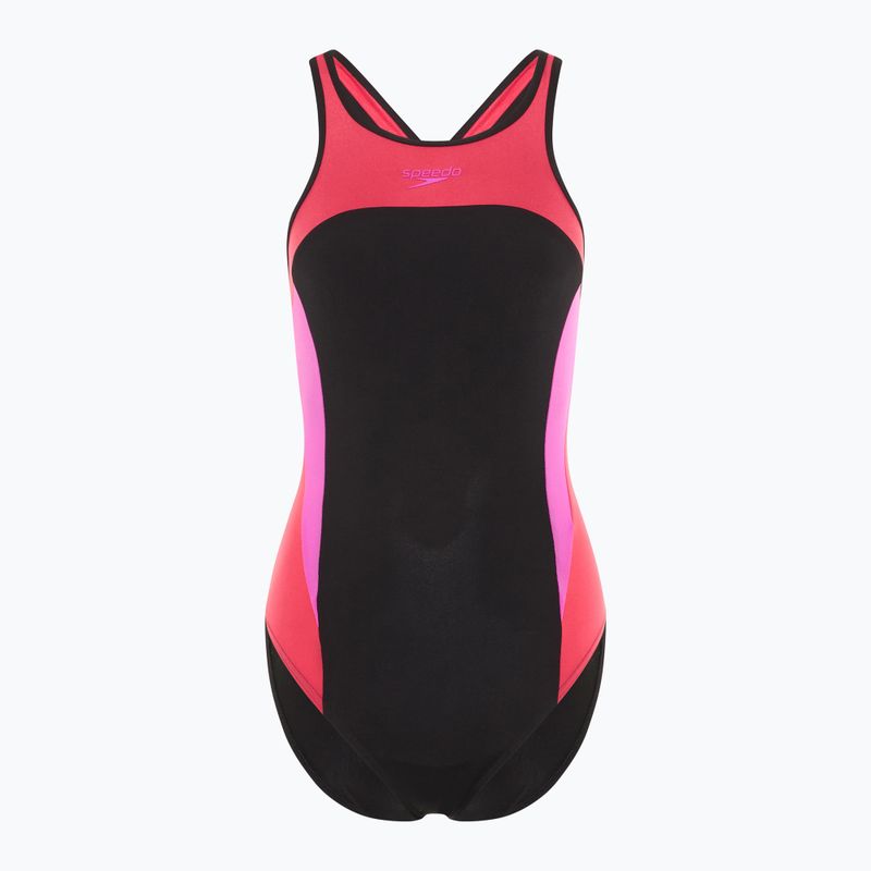 Strój pływacki jednoczęściowy damski Speedo High Neck Splice Cross Back raspberry fill