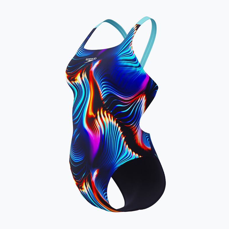 Strój pływacki jednoczęściowy damski Speedo Allover Digital Leaderback lava blur/speedo black 3