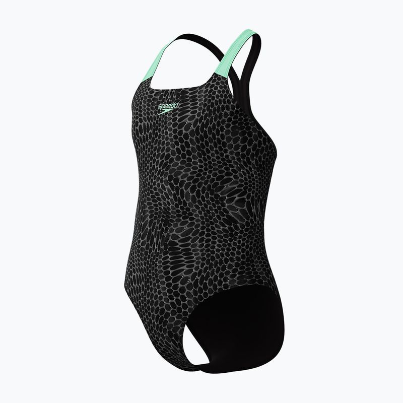 Strój pływacki jednoczęściowy dziecięcy Speedo Allover Pwerbackback black/alfalfa green 3