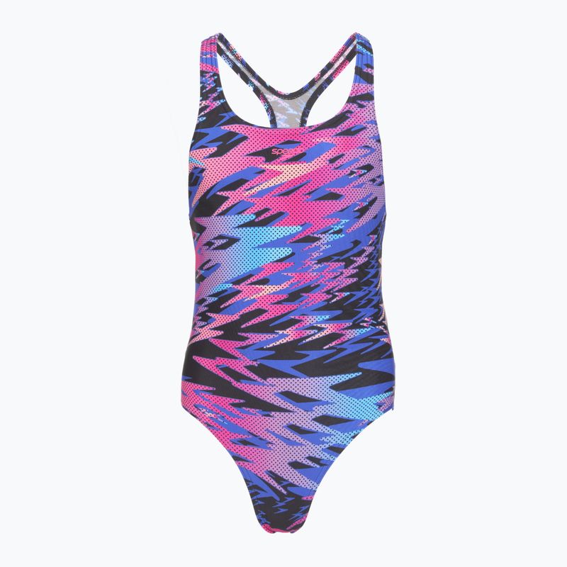 Strój pływacki jednoczęściowy dziecięcy Speedo Hyperboom Print Medalist anthracite