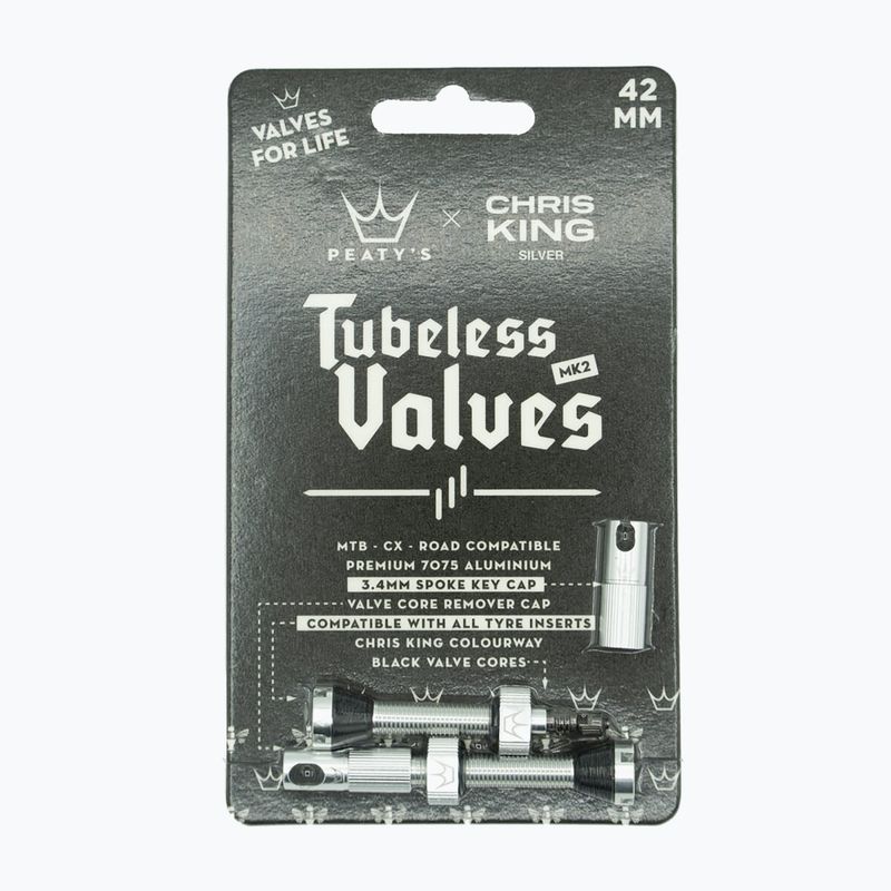 Zestaw wentyli presta Peaty's X Chris King MK2 Tubeless Valves 42 mm silver 2