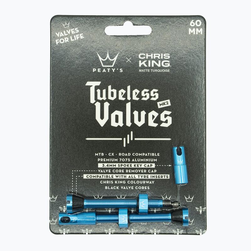 Zestaw wentyli presta Peaty's X Chris King MK2 Tubeless Valves 60 mm turquoise 2