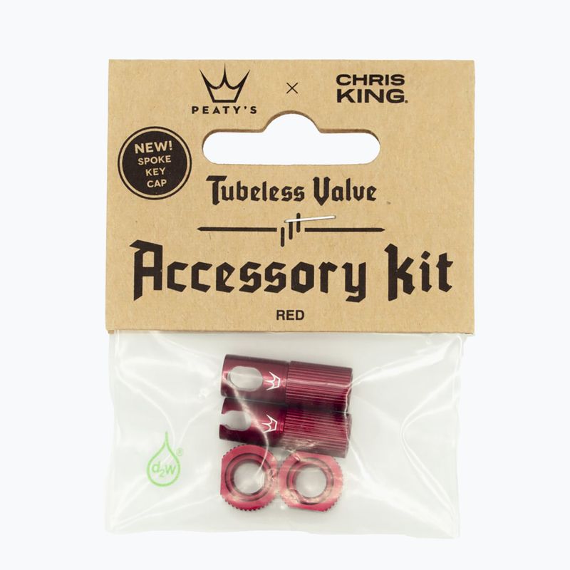 Nakrętka na wentyl Peaty's X Chris King MK2 Tubeless Valves Accessory Kit red