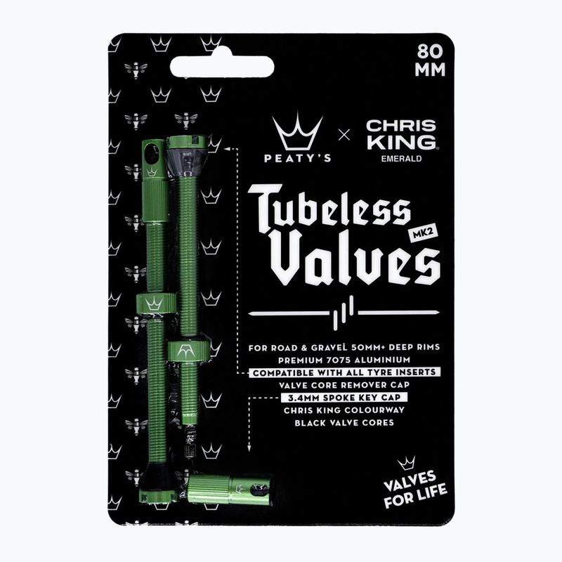 Zestaw wentyli presta Peaty's X Chris King MK2 Tubeless Valves 80 mm emerald 2