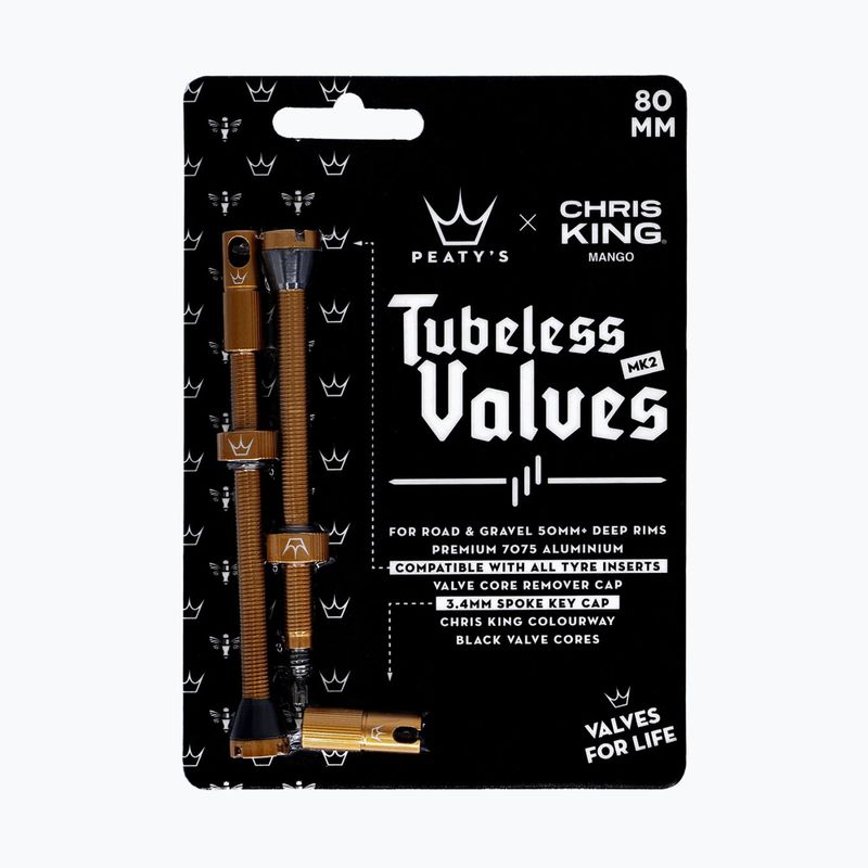 Zestaw wentyli presta Peaty's X Chris King MK2 Tubeless Valves 80 mm mango 2