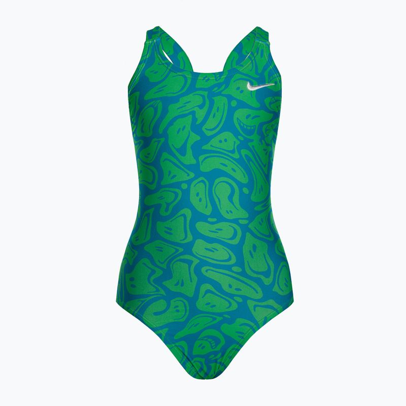 Strój pływacki jednoczęściowy dziecięcy Nike Hydrastrong Multi Print Fastback electric algae