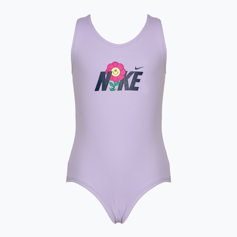 Strój pływacki jednoczęściowy dziecięcy Nike Multi Logo U-Back lilac bloom