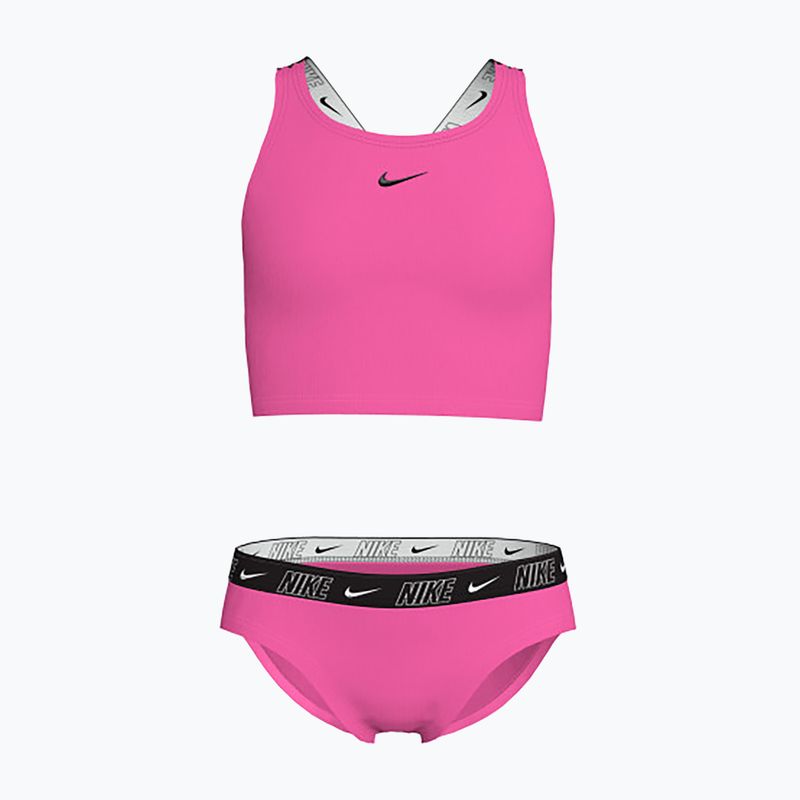 Strój pływacki dwuczęściowy dziecięcy Nike Logo Tape Crossback Midkini hyper pink
