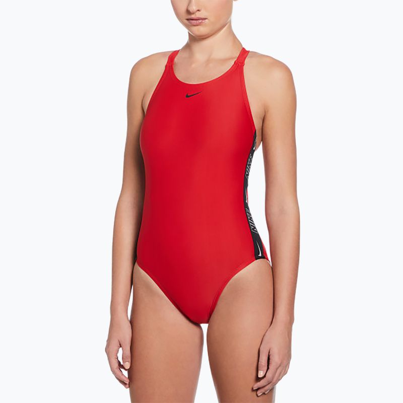 Strój pływacki jednoczęściowy damski Nike Logo Tape Fastback university red