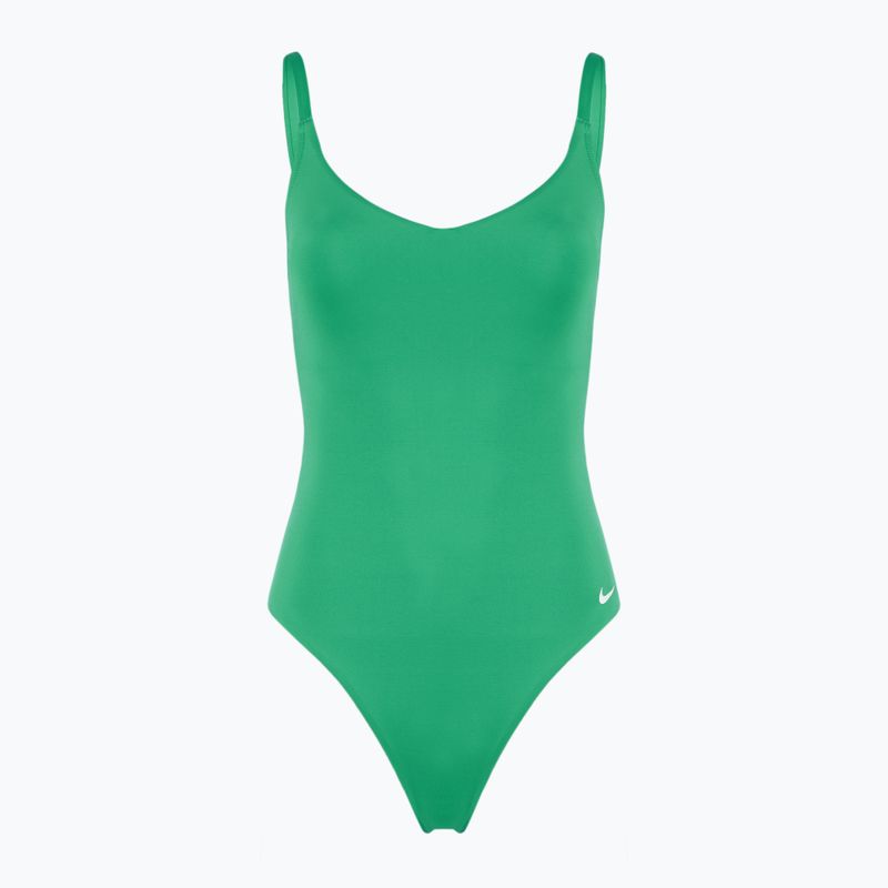 Strój pływacki jednoczęściowy damski Nike Essential V-Neck stadium green
