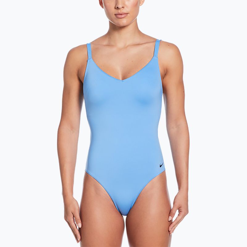 Strój pływacki jednoczęściowy damski Nike Essential V-Neck university blue
