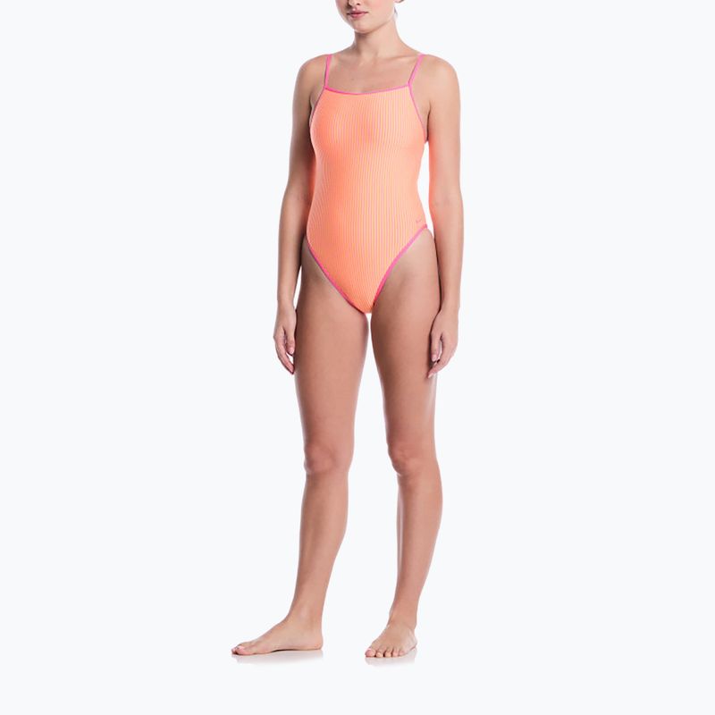 Strój pływacki jednoczęściowy damski Nike Ocean Bound Ripple Texture Square Neck pink glow 2
