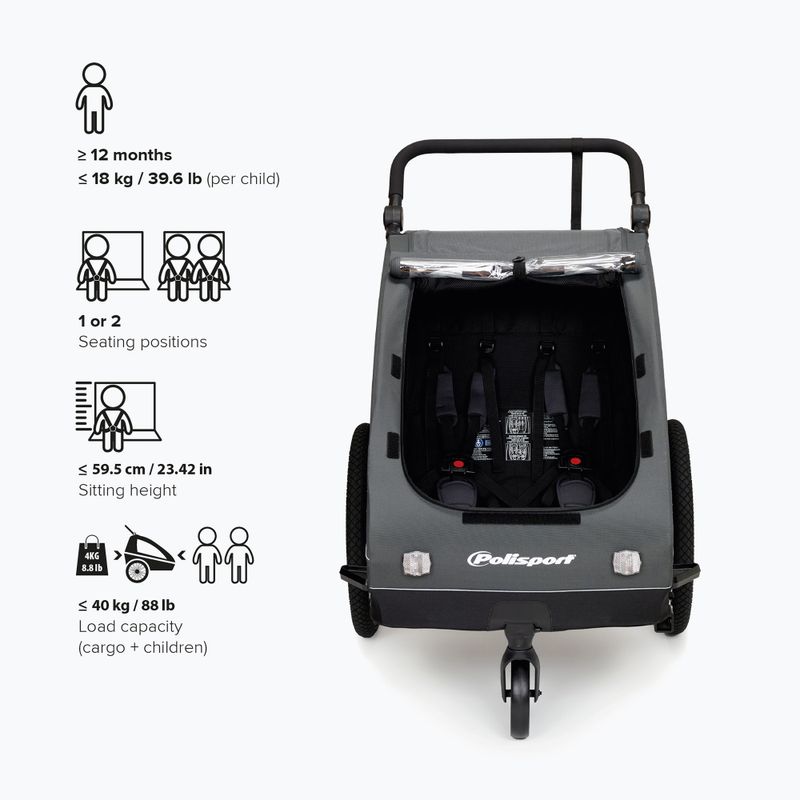 Przyczepka rowerowa Polisport Kids Trailer&Stroller black/grey 7