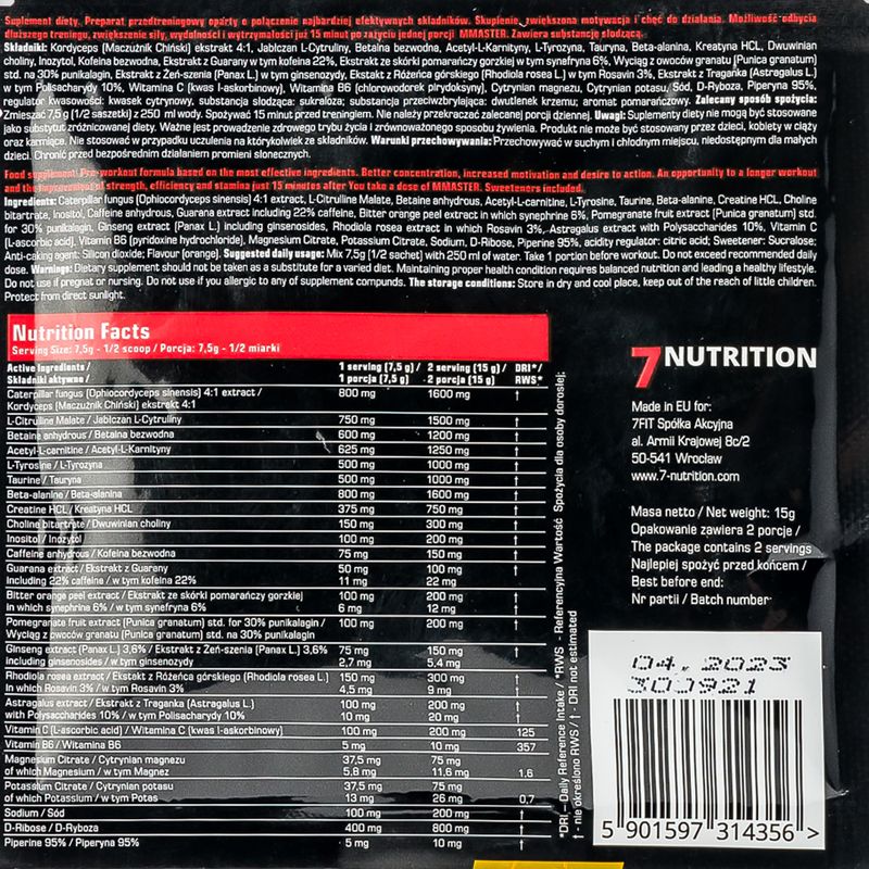 Przedtreningówka 7Nutrition MMASTER 15 g saszetka Orange 2