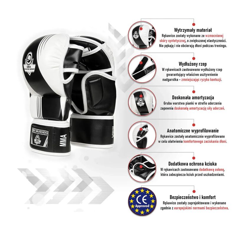 Rękawice sparingowe Mma Krav Maga DBX BUSHIDO czarno-białe Arm-2011A-L/XL 10