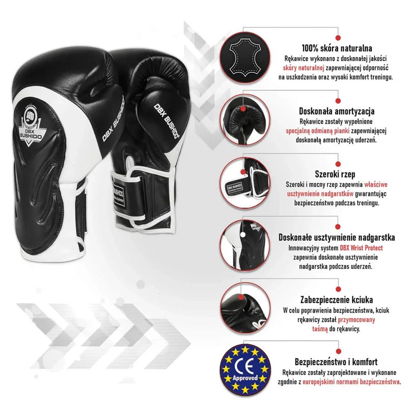 Rękawice bokserskie DBX BUSHIDO z systemem Wrist Protect czarne Bb4 8