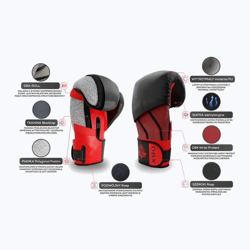 Rękawice bokserskie DBX BUSHIDO "Hammer - Red" Muay Thai czarne/czerwone 14