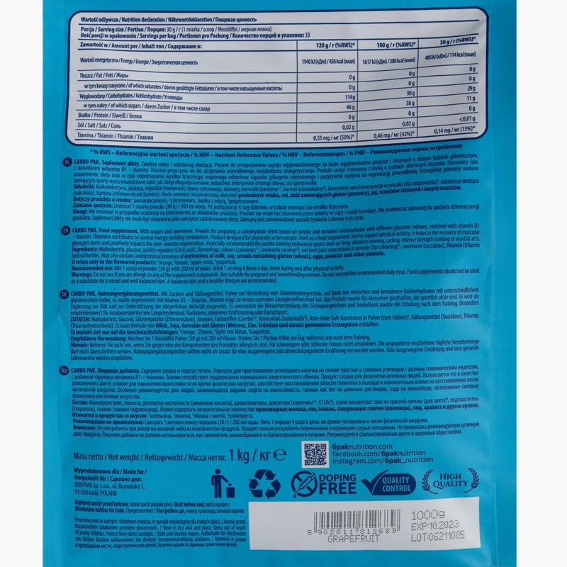 Węglowodany 6PAK Carbo Pak 1000 g Grapefruit 2