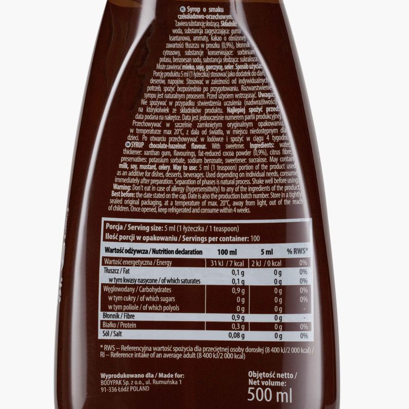 Sos 6PAK Syrup ZERO 500 ml Chocolate Hazelnut 2