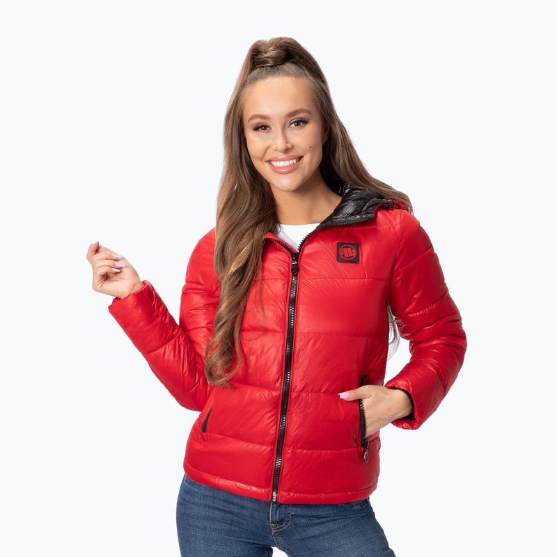 Kurtka zimowa damska Pitbull Shine Quilted Hooded red