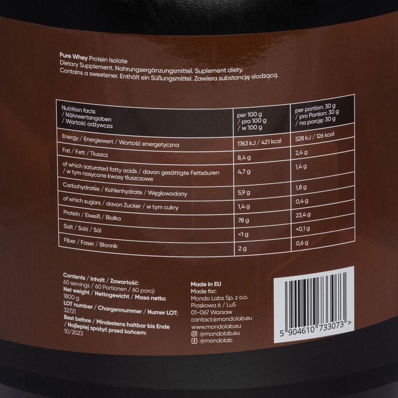 Whey MONDOLAB Pure Whey Chocolate2 1800 g 2